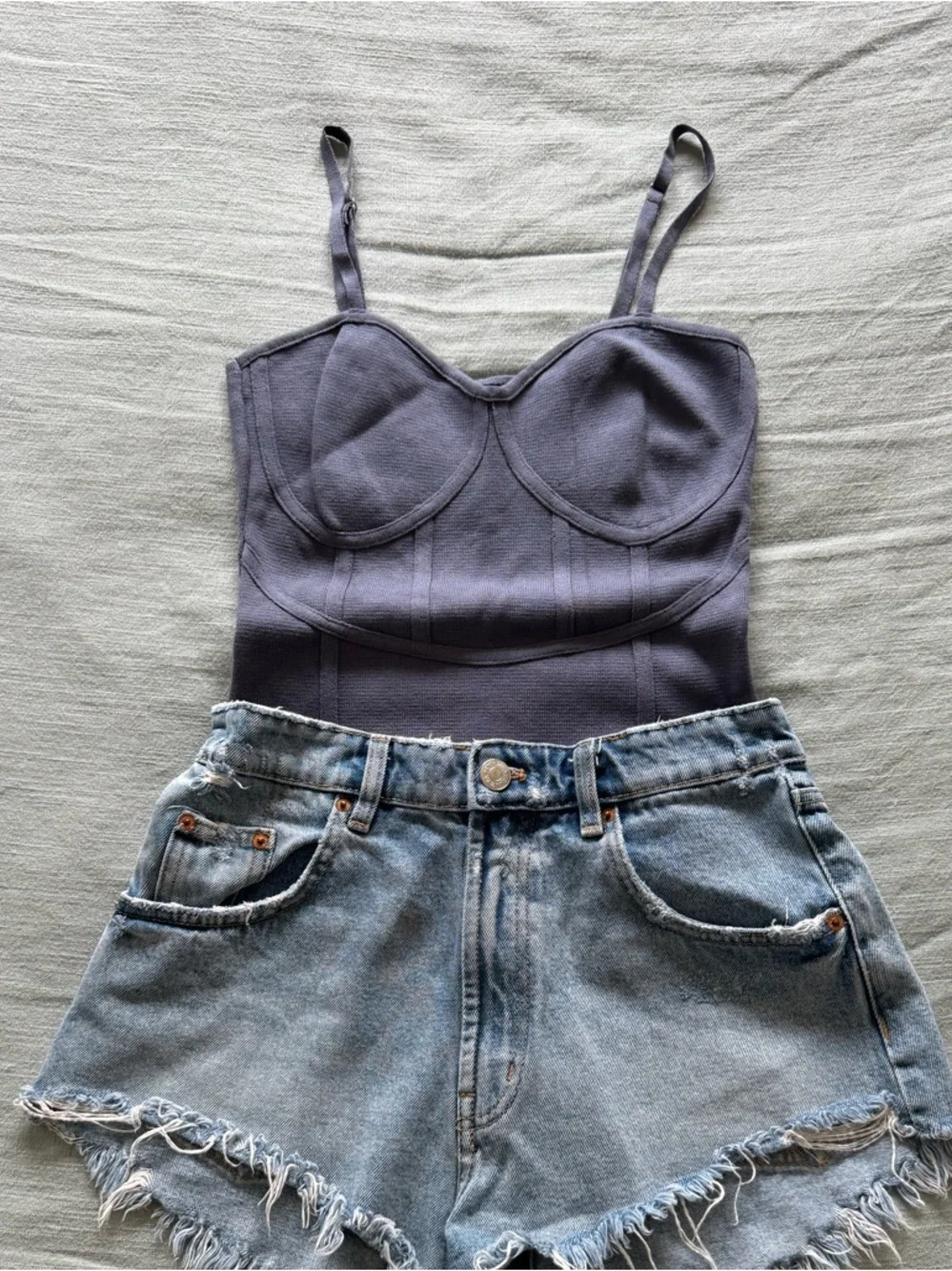 4/$20 - Love Tree Purple Knit “Corset” Strap Tank Snap Bodysuit (medium) - Picture 9 of 9